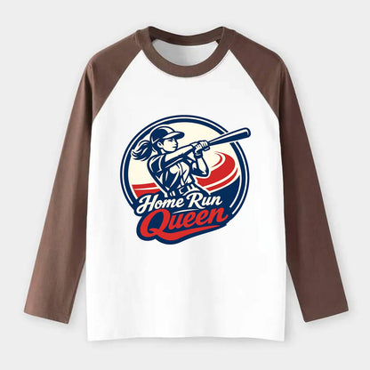 Feminine Power at Bat - Raglan Long Sleeve T-Shirt - Coffee