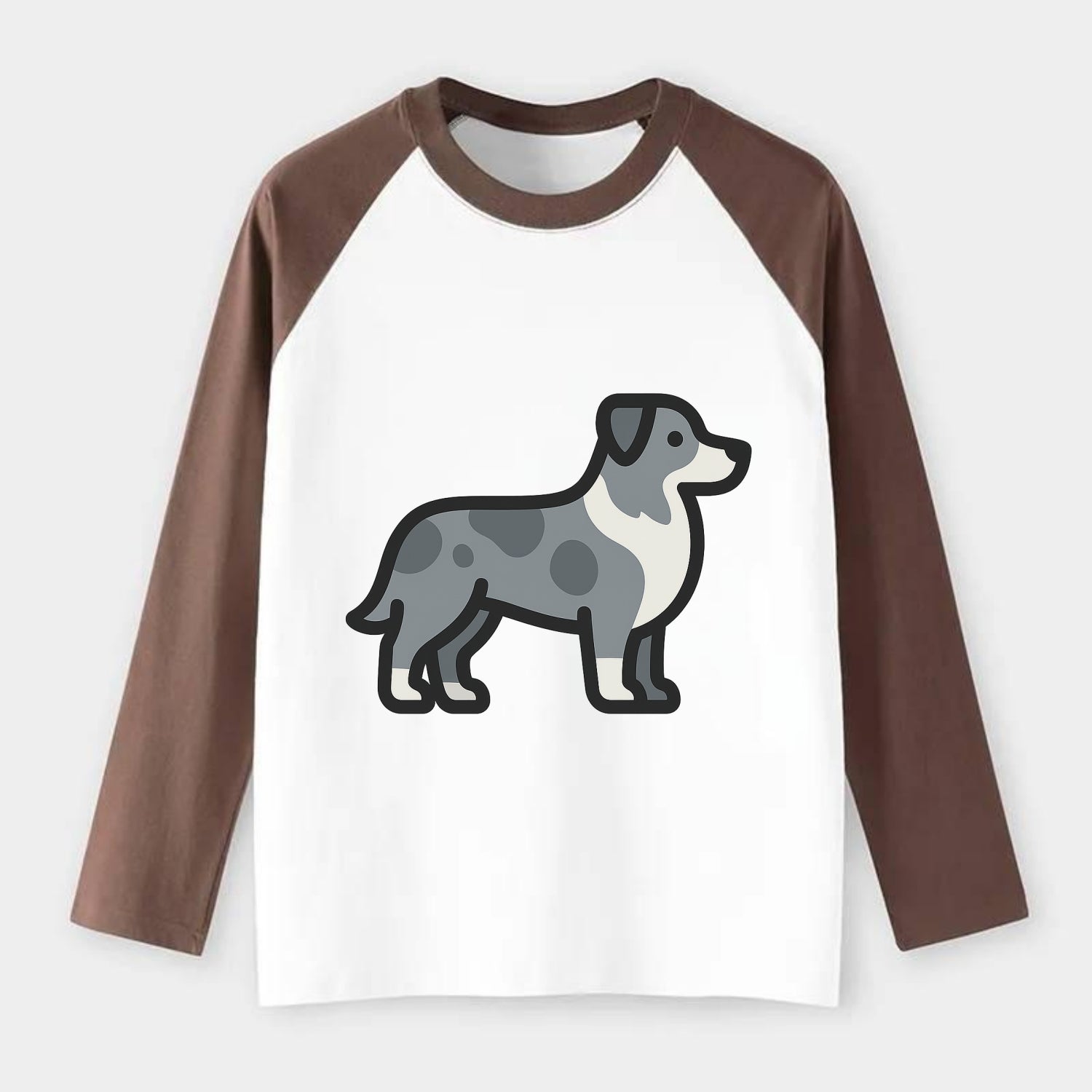 Australian Shepherd - Blue merle flat side profile - Raglan Long Sleeve T-Shirt - Coffee