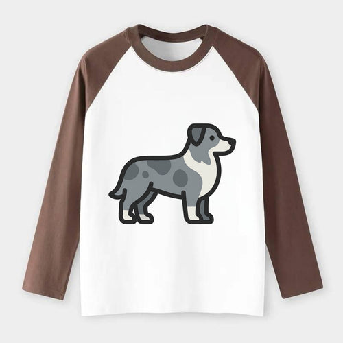 Australian Shepherd - Blue merle flat side profile - Raglan Long Sleeve T-Shirt