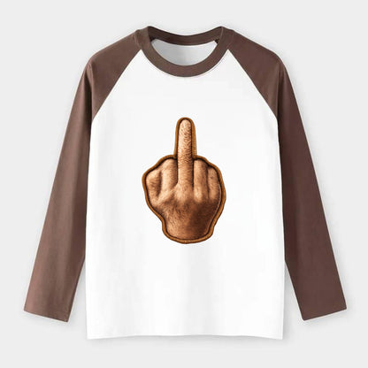 MIDDLE FINGER - hand gesture in skin tone , attitude - Raglan Long Sleeve T-Shirt - Coffee