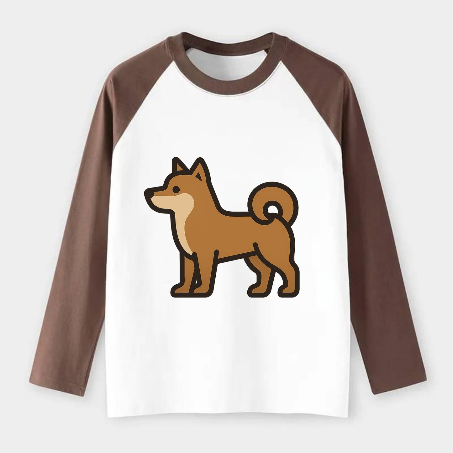 Shiba Inu - Red sesame flat side profile - Raglan Long Sleeve T-Shirt - Coffee