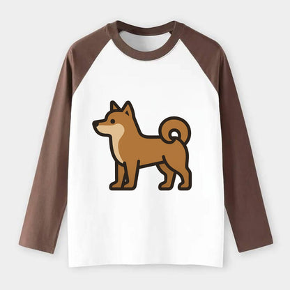 Shiba Inu - Red sesame flat side profile - Raglan Long Sleeve T-Shirt - Coffee