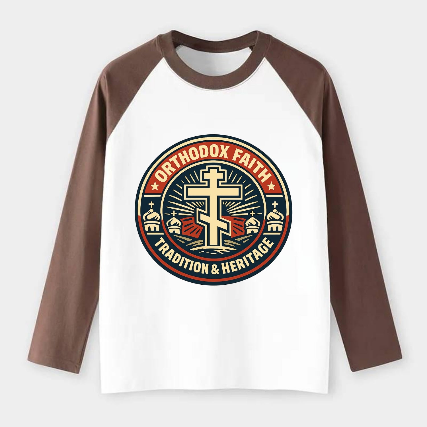 Faithful Heritage Emblem - Raglan Long Sleeve T-Shirt - Coffee