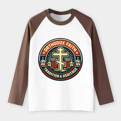 Faithful Heritage Emblem - Raglan Long Sleeve T-Shirt - Coffee