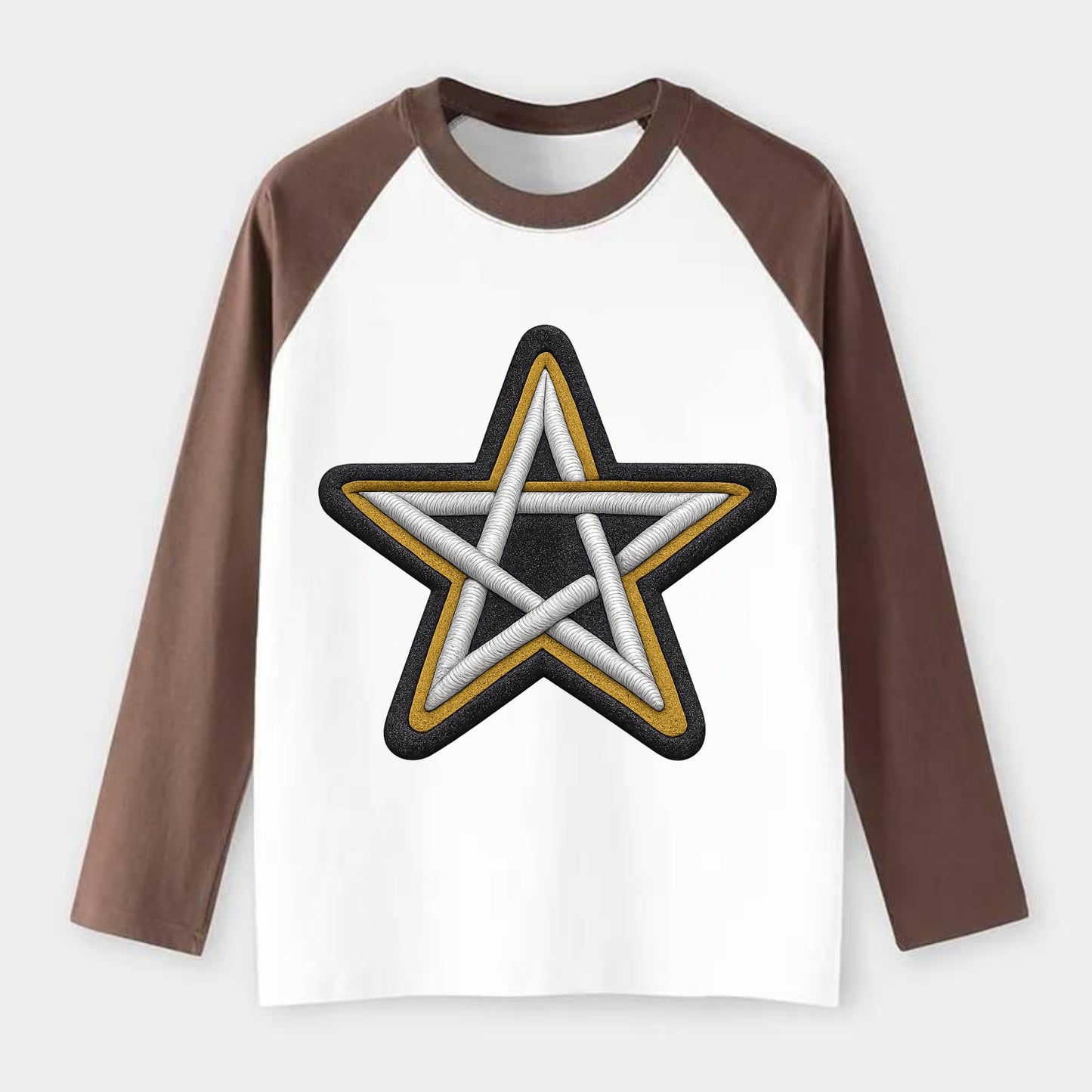 PENTAGRAM STAR - five point star in silver , protection - Raglan Long Sleeve T-Shirt - Coffee