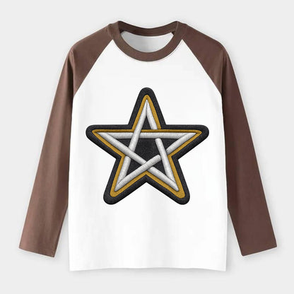 PENTAGRAM STAR - five point star in silver , protection - Raglan Long Sleeve T-Shirt - Coffee
