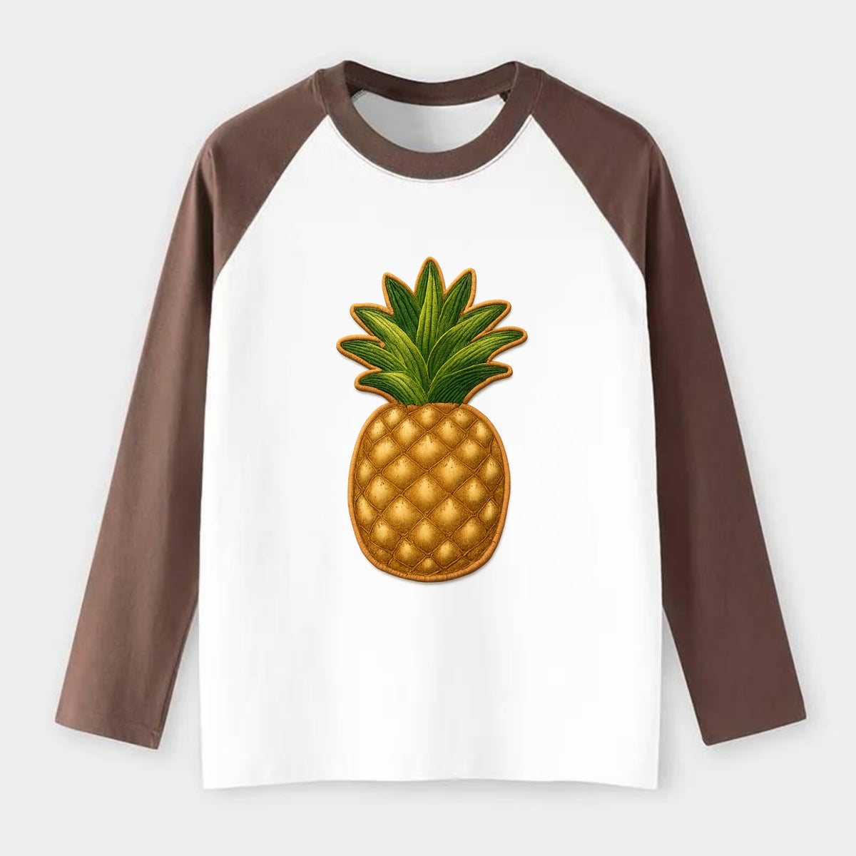 PINEAPPLE CROWN - tropical fruit in yellow and green , hospitality - Raglan Long Sleeve T-Shirt - Coffee