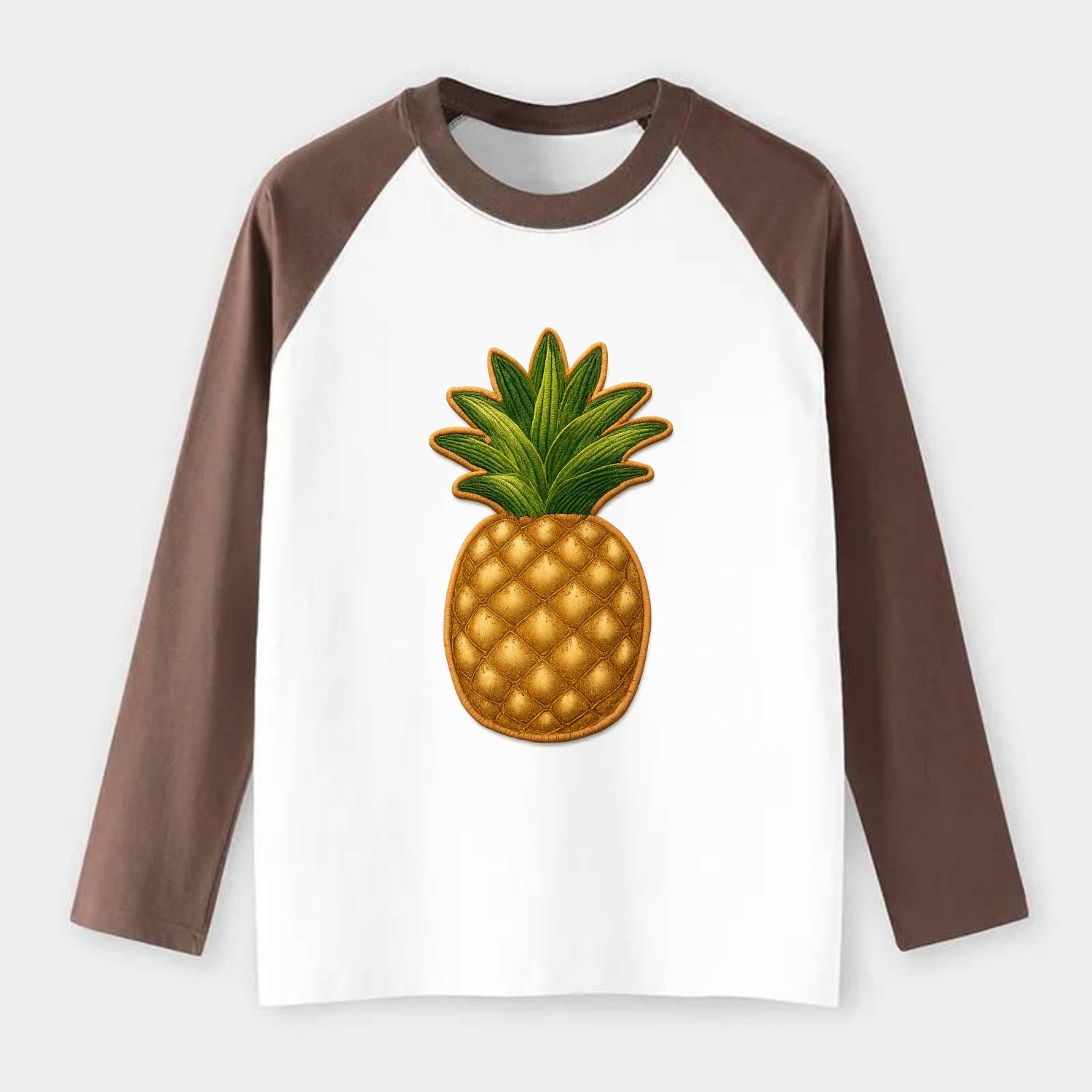 PINEAPPLE CROWN - tropical fruit in yellow and green , hospitality - Raglan Long Sleeve T-Shirt - Coffee