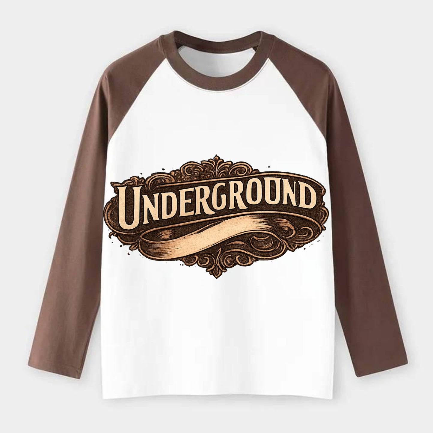 Bold typography design - "UNDERGROUND" - hidden scene, alternative - Raglan Long Sleeve T-Shirt - Coffee
