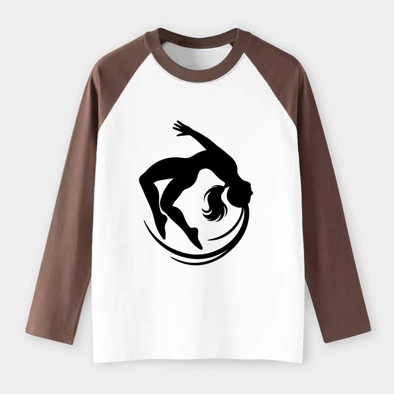 Gymnast mid-backflip rotation - Raglan Long Sleeve T-Shirt - Coffee