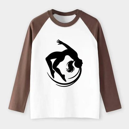 Gymnast mid-backflip rotation - Raglan Long Sleeve T-Shirt - Coffee