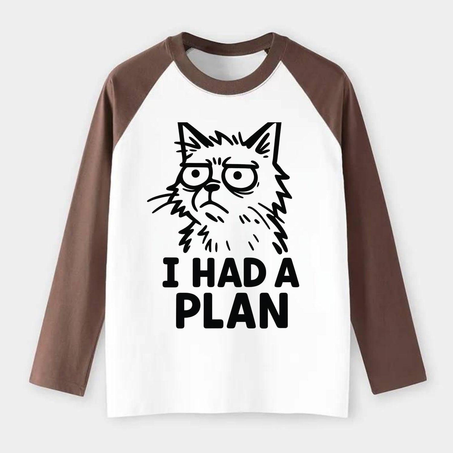 Existential Crisis Cat - Raglan Long Sleeve T-Shirt - Coffee