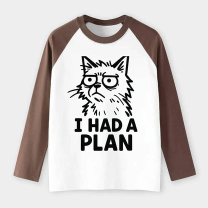 Existential Crisis Cat - Raglan Long Sleeve T-Shirt - Coffee