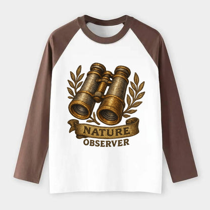 Binoculars for birdwatching - nature observer - Raglan Long Sleeve T-Shirt - Coffee