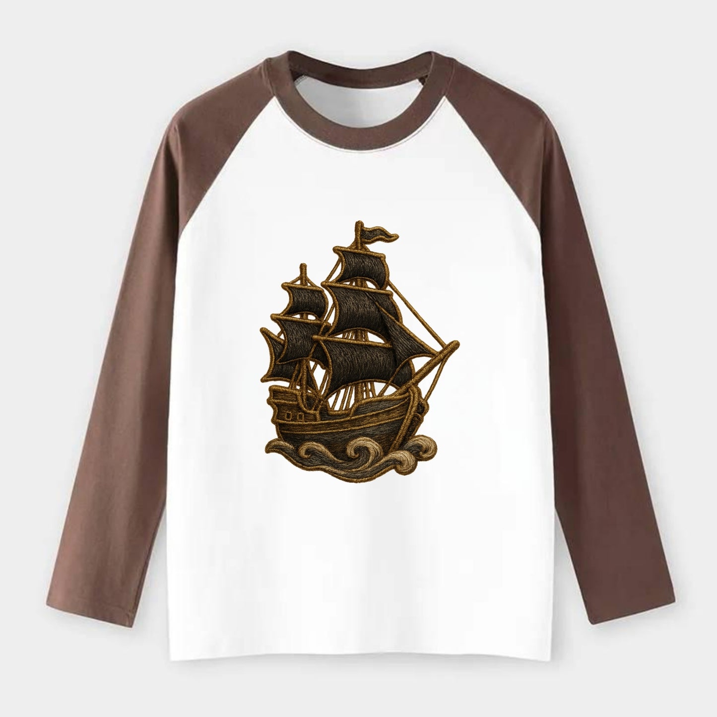 Pirate Ship  - Raglan Long Sleeve T-Shirt - Coffee