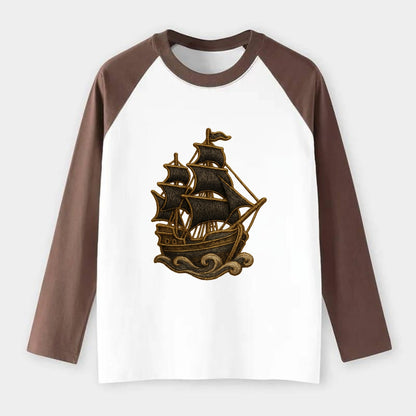 Pirate Ship  - Raglan Long Sleeve T-Shirt - Coffee