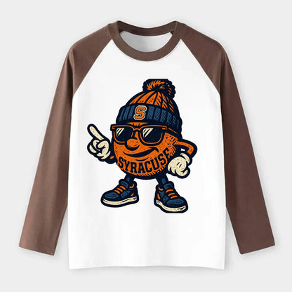 Syracuse Orange wearing Syracuse beanie with S patch - Raglan Long Sleeve T-Shirt - Coffee