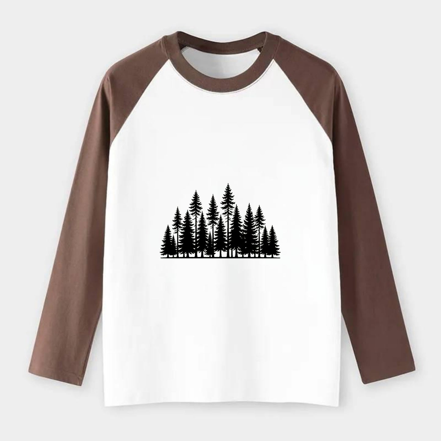 Pine Forest - Raglan Long Sleeve T-Shirt - Coffee