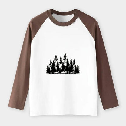 Pine Forest - Raglan Long Sleeve T-Shirt - Coffee