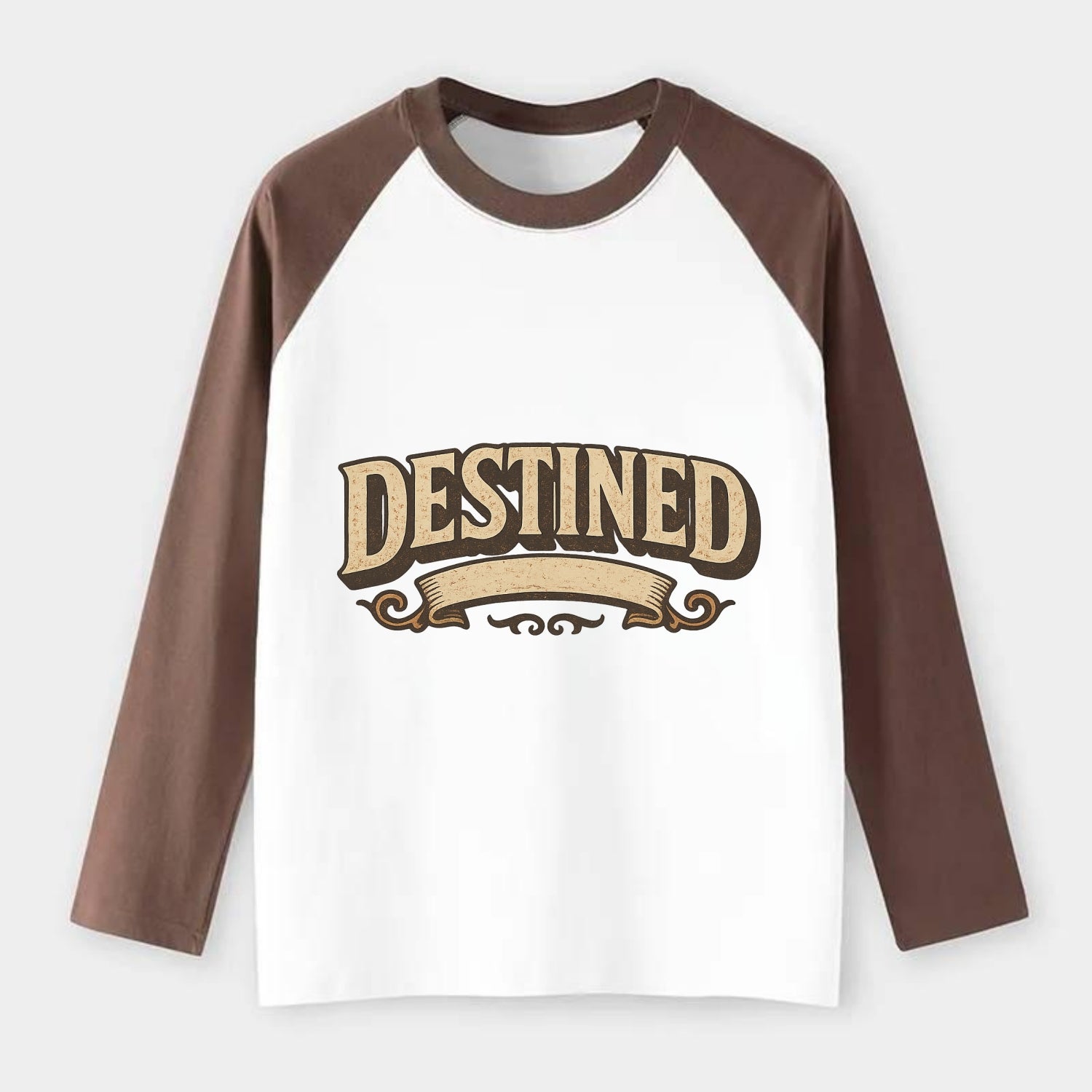 Bold typography design - "DESTINED" - fated for greatness - Raglan Long Sleeve T-Shirt - Coffee