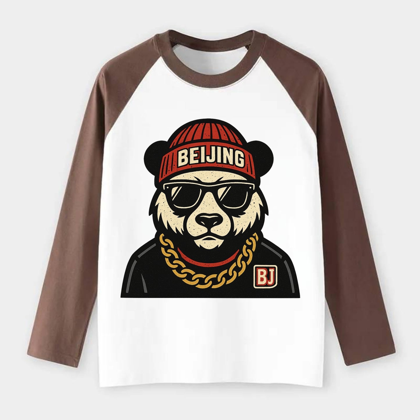 Beijing Panda - Raglan Long Sleeve T-Shirt - Coffee