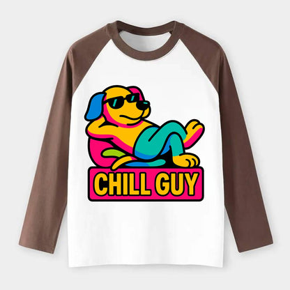 Super relaxed dog character lounging unbothered - "Chill Guy" meme - Raglan Long Sleeve T-Shirt - Coffee