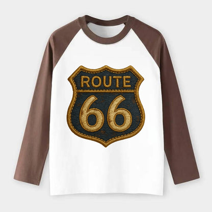Route 66  - Raglan Long Sleeve T-Shirt - Coffee