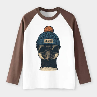Ottawa Canadian Goose wearing Ottawa bea - Raglan Long Sleeve T-Shirt - Coffee