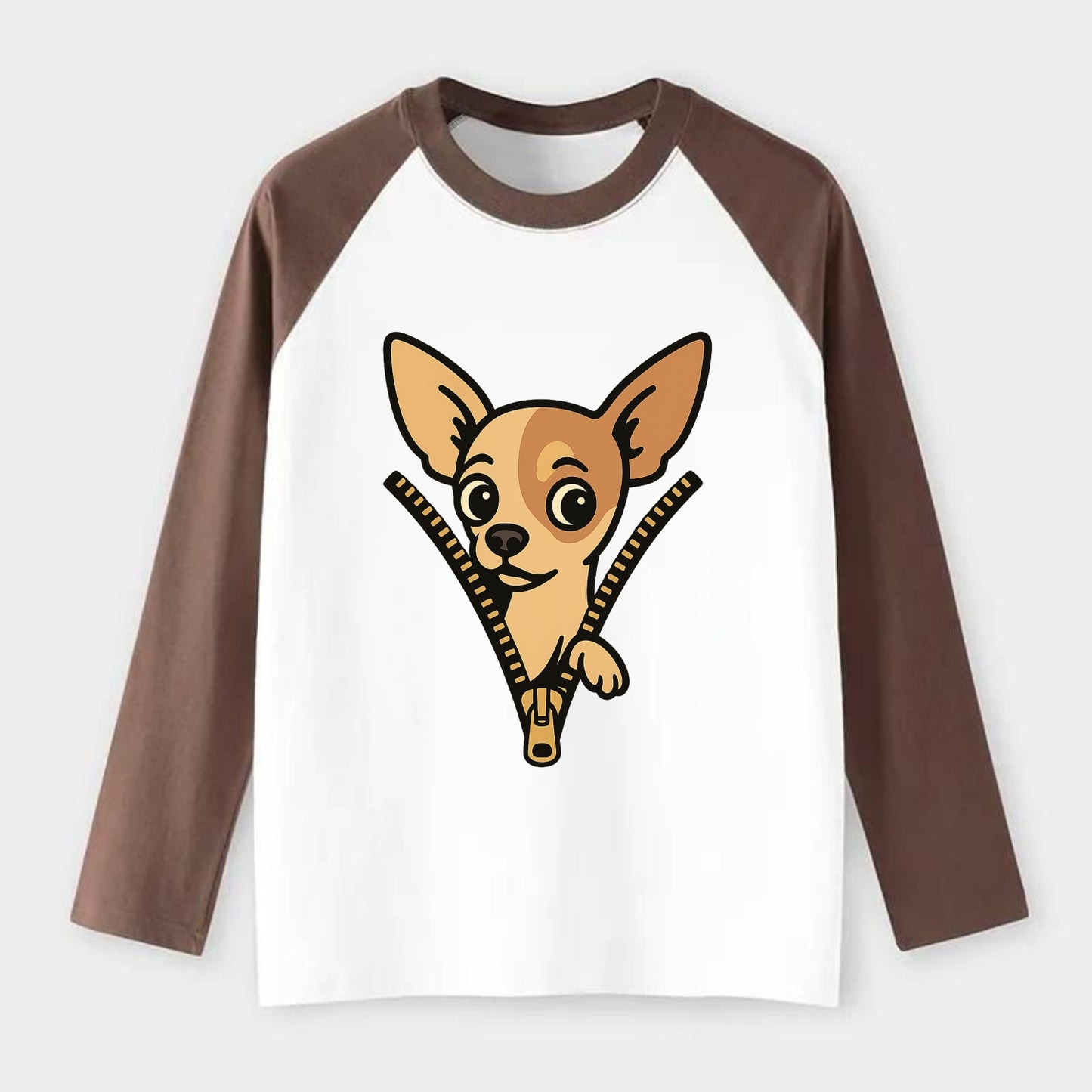 Chihuahua - Raglan Long Sleeve T-Shirt - Coffee