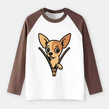 Chihuahua - Raglan Long Sleeve T-Shirt - Coffee