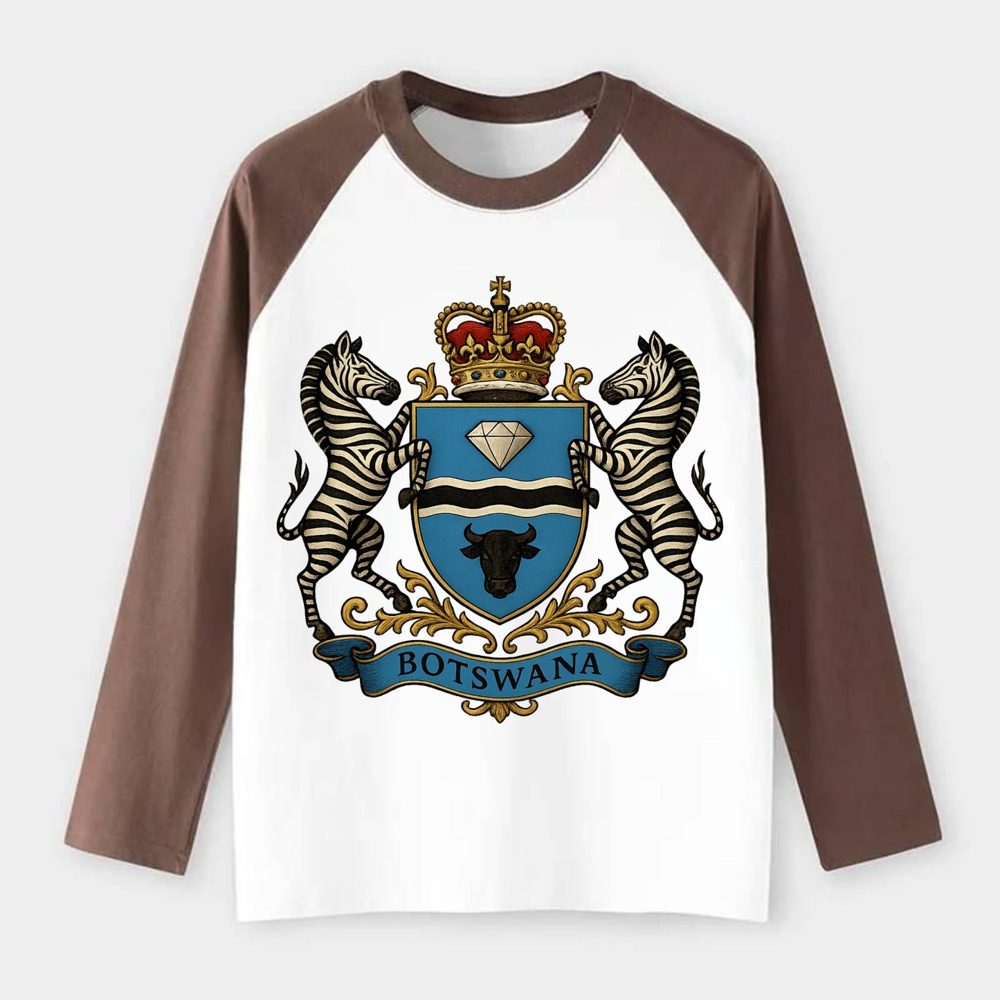 Botswana Heritage Badge - Raglan Long Sleeve T-Shirt - Coffee
