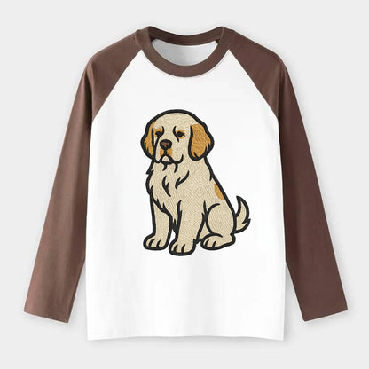 Clumber Spaniel - White with lemon markings embroidered pose - Raglan Long Sleeve T-Shirt - Coffee
