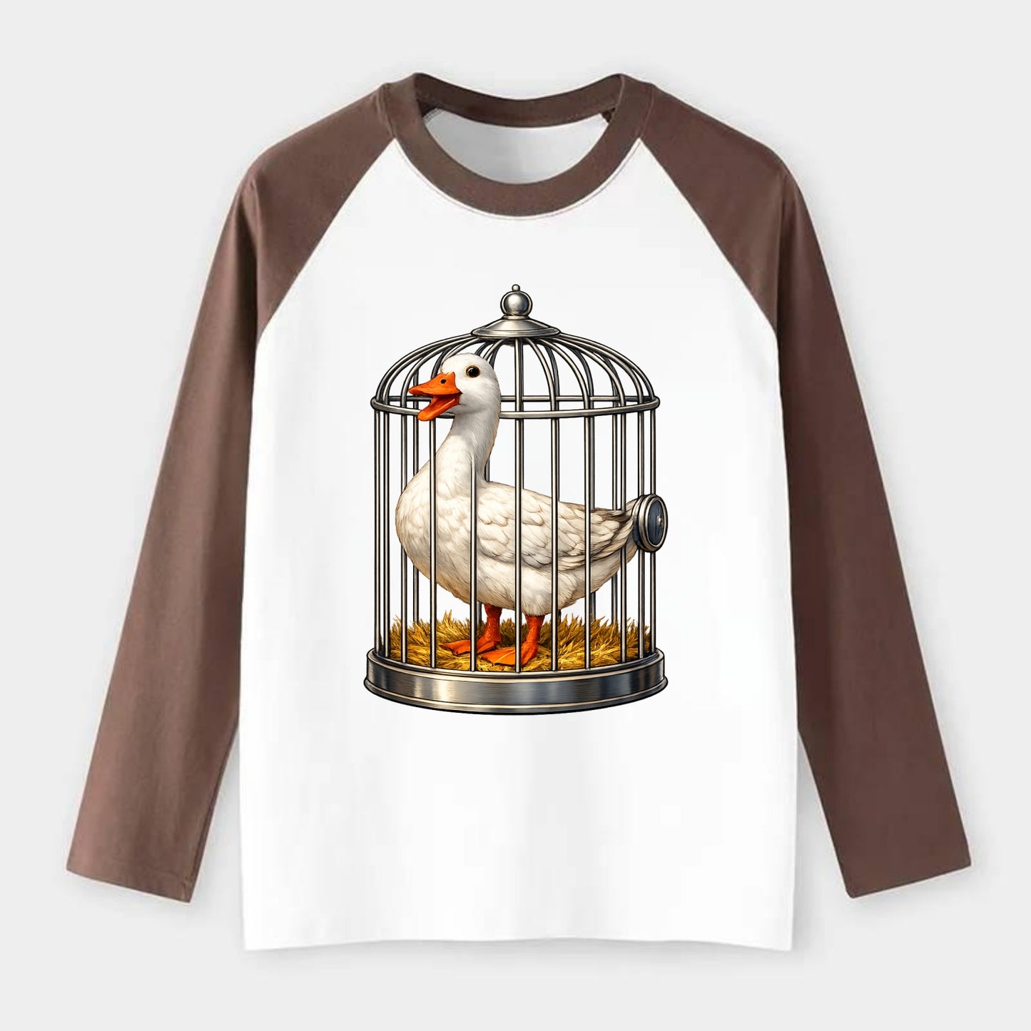 Duck In Cage - Raglan Long Sleeve T-Shirt - Coffee