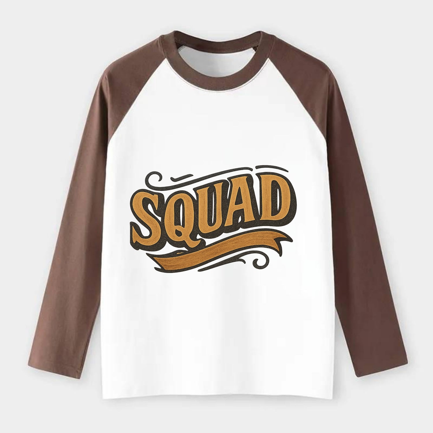 Bold typography design - "SQUAD" - your crew, your people - Raglan Long Sleeve T-Shirt - Coffee