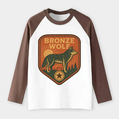 Bronze Wolf Medal  - Raglan Long Sleeve T-Shirt - Coffee