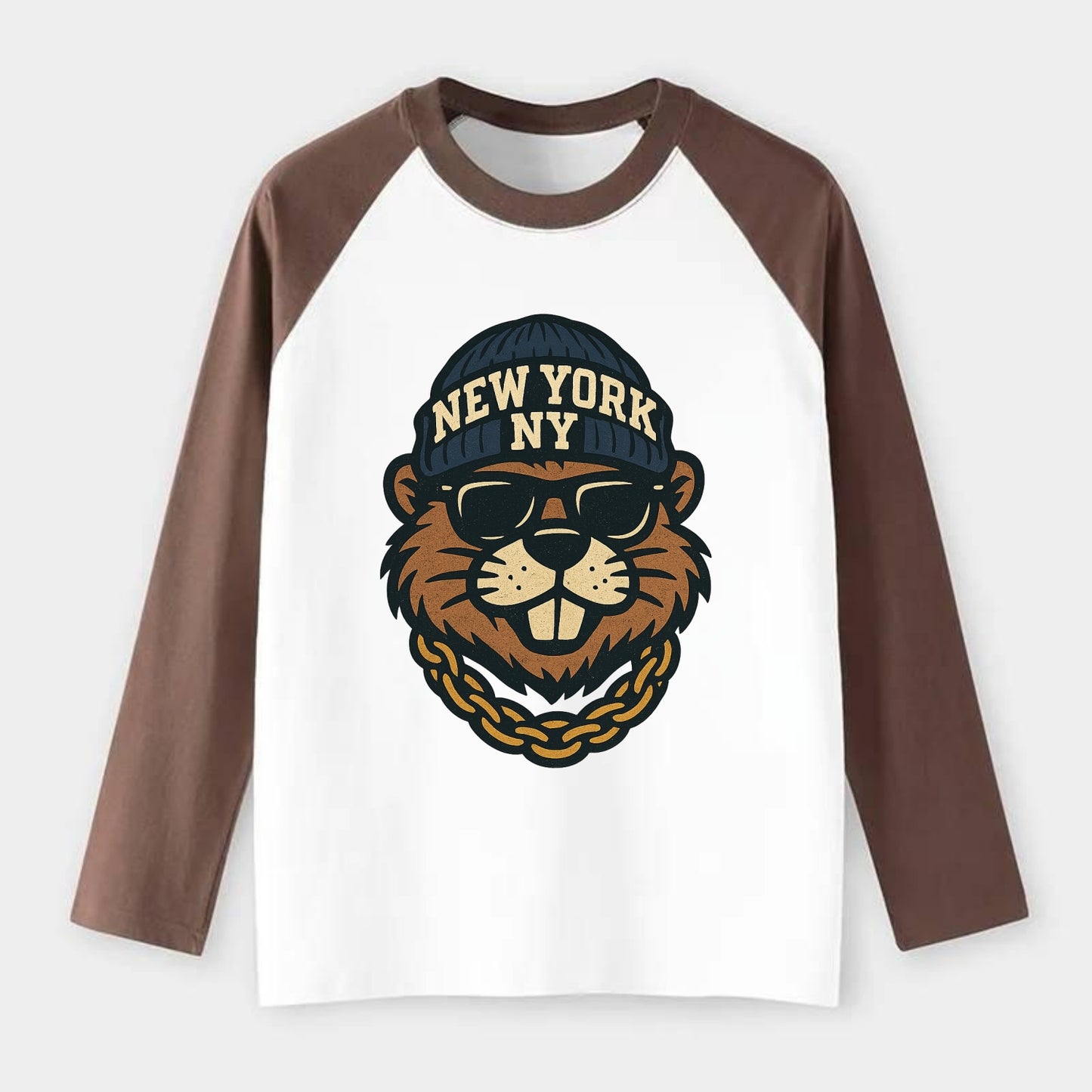 {"animal":"beaver","locationText":"NEW YORK","initials":"NY","beanieCol - Raglan Long Sleeve T-Shirt - Coffee