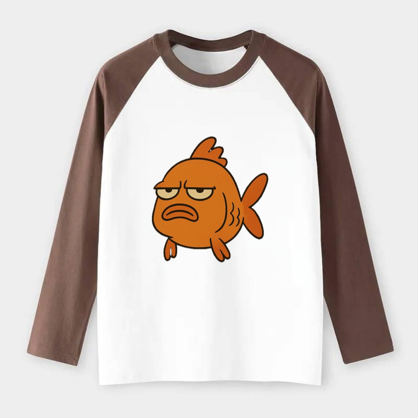 The Goldfish Judging Silently - Raglan Long Sleeve T-Shirt - Coffee
