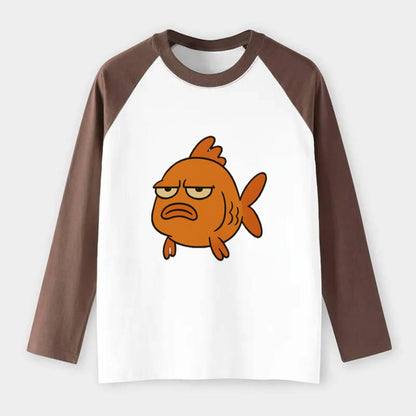 The Goldfish Judging Silently - Raglan Long Sleeve T-Shirt - Coffee