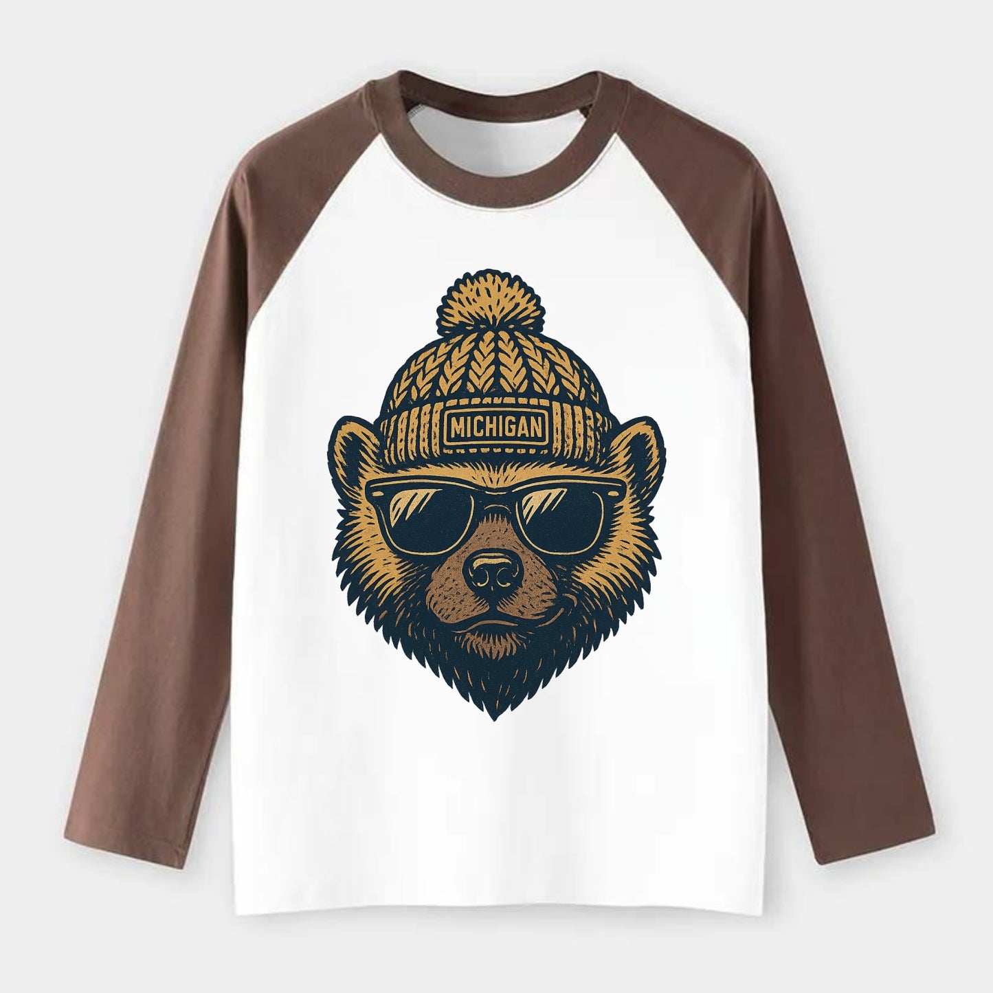 Ann Arbor Wolverine wearing Michigan bea - Raglan Long Sleeve T-Shirt - Coffee