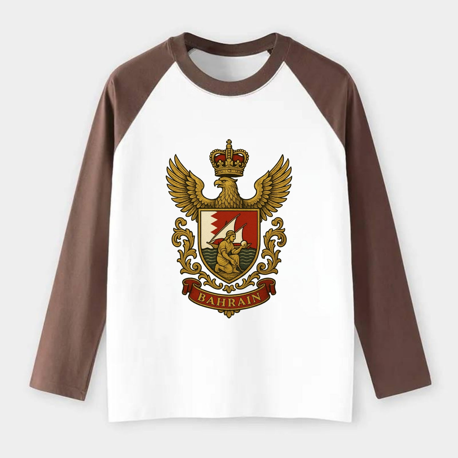 Bahrain Heritage Badge - Raglan Long Sleeve T-Shirt - Coffee