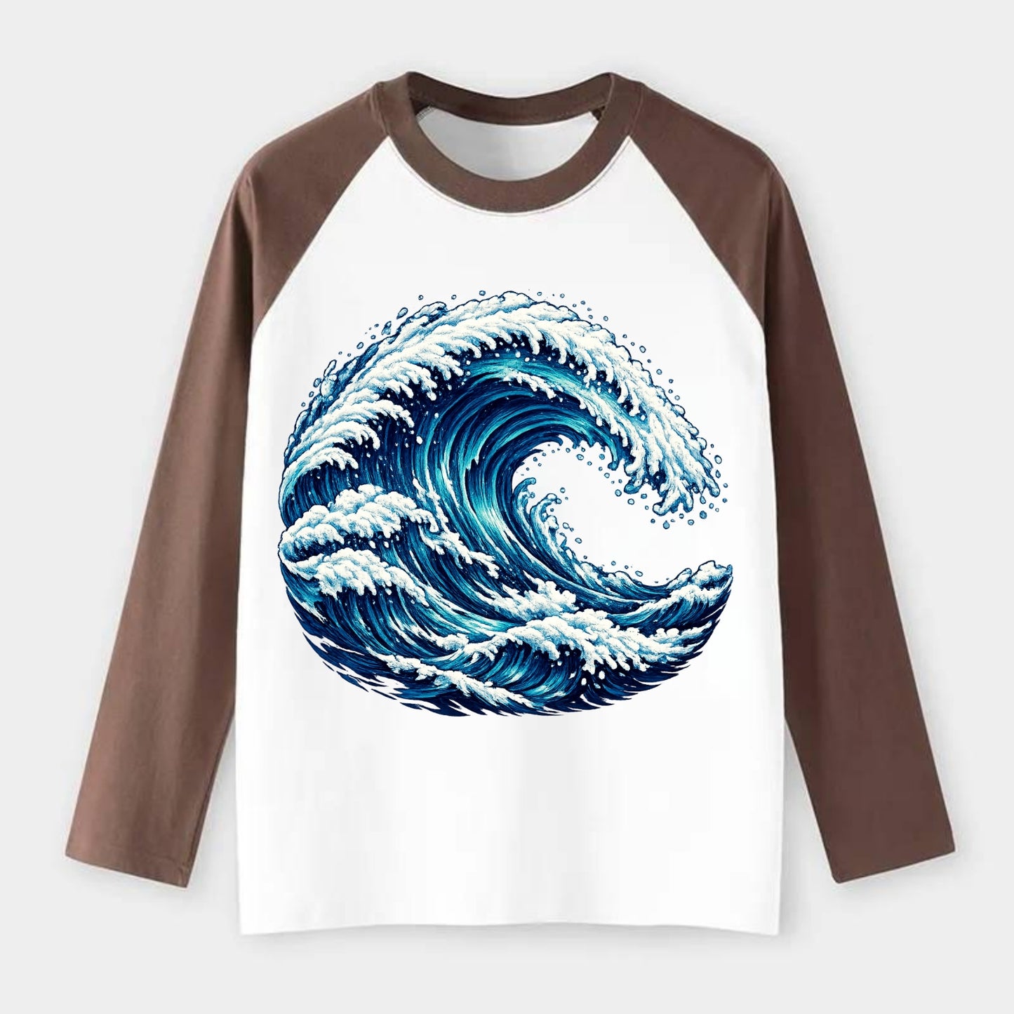 Ocean Wave - Raglan Long Sleeve T-Shirt - Coffee