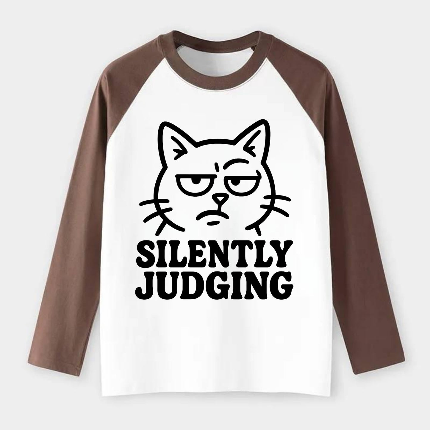 Sassy Side-Eye Cat - Raglan Long Sleeve T-Shirt - Coffee