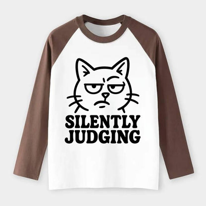 Sassy Side-Eye Cat - Raglan Long Sleeve T-Shirt - Coffee