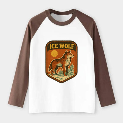 Ice Wolf Crystal  - Raglan Long Sleeve T-Shirt - Coffee