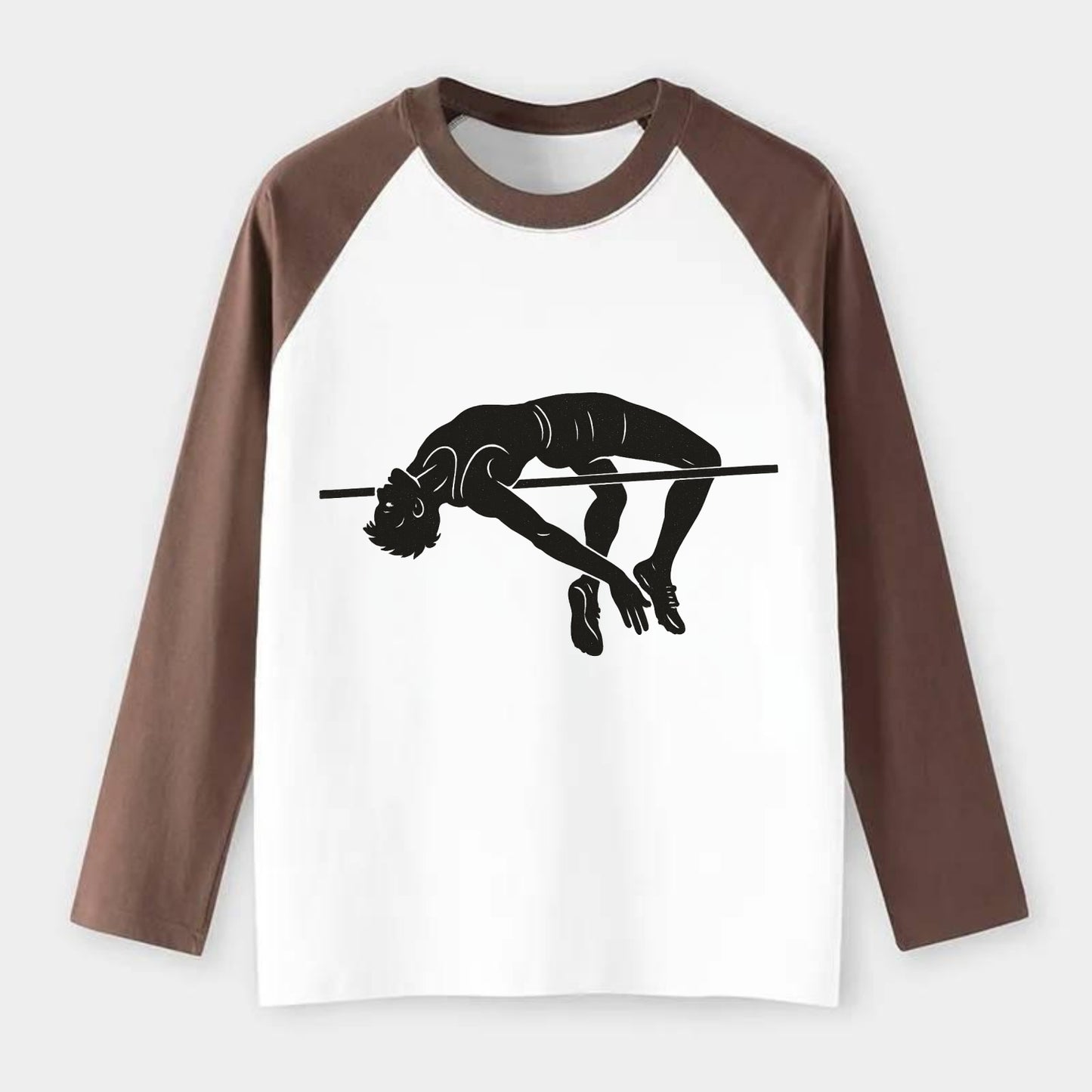 High jumper arching over bar - Raglan Long Sleeve T-Shirt - Coffee