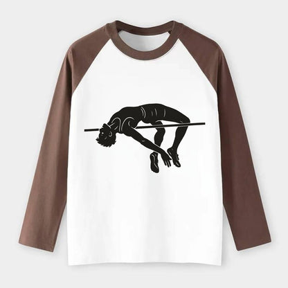 High jumper arching over bar - Raglan Long Sleeve T-Shirt - Coffee