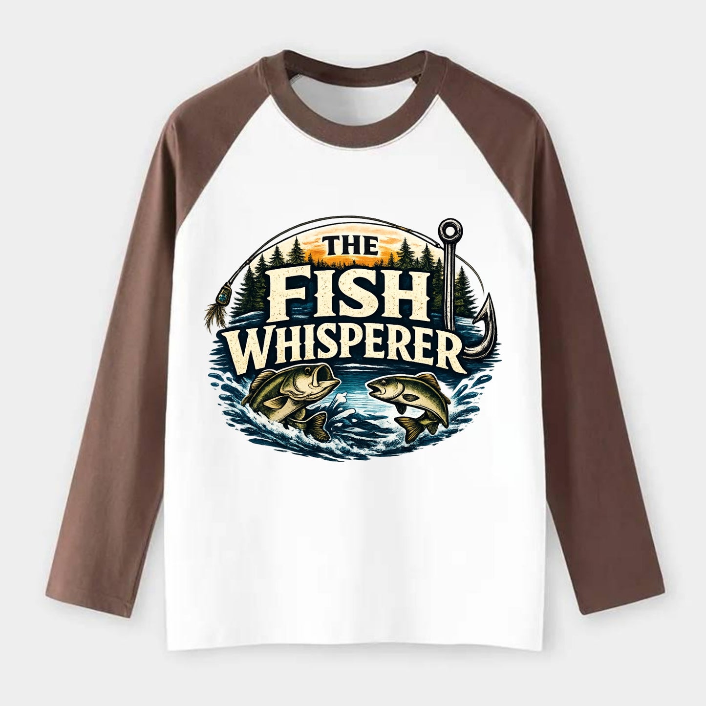 The Fish Whisperer - Raglan Long Sleeve T-Shirt - Coffee