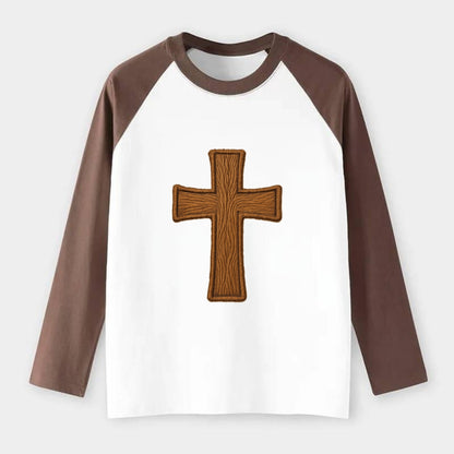 Carved Cross  - Raglan Long Sleeve T-Shirt - Coffee