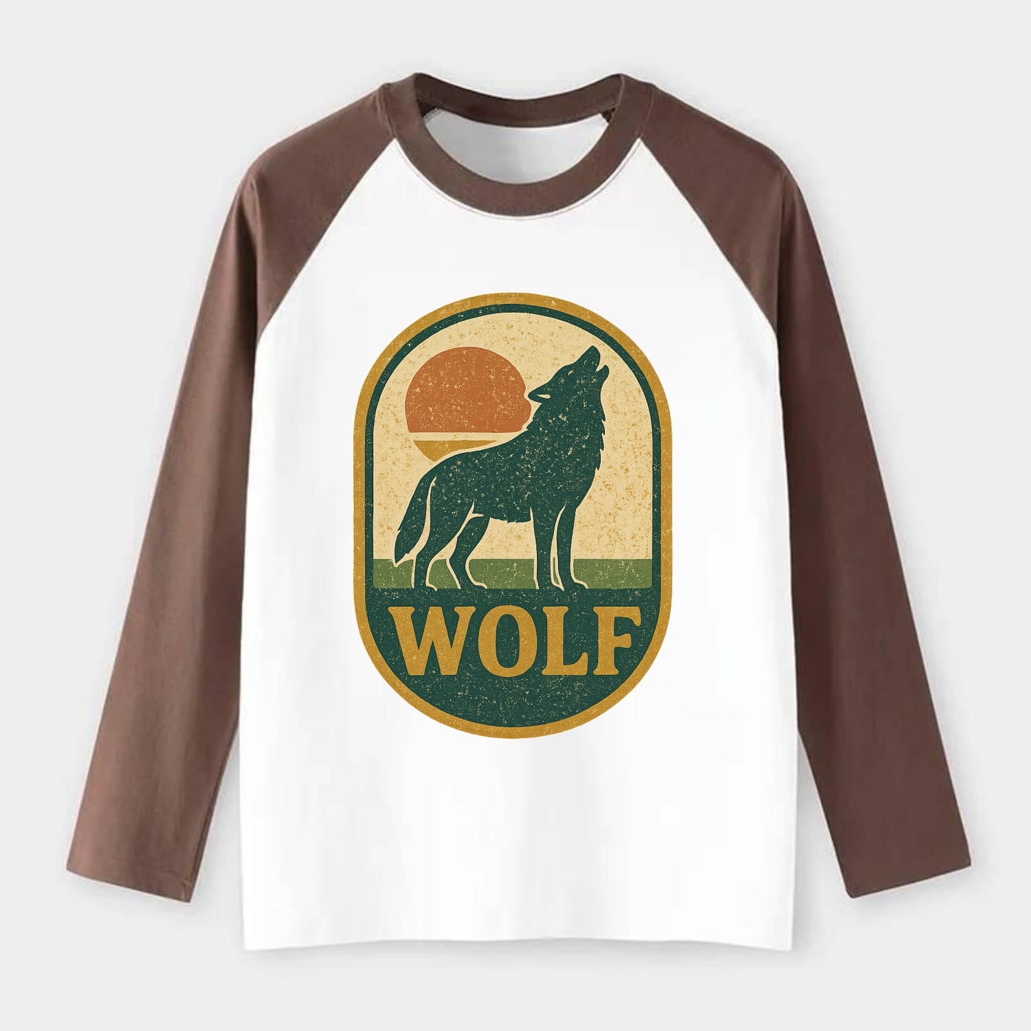 Carbon Fiber Wolf  - Raglan Long Sleeve T-Shirt - Coffee