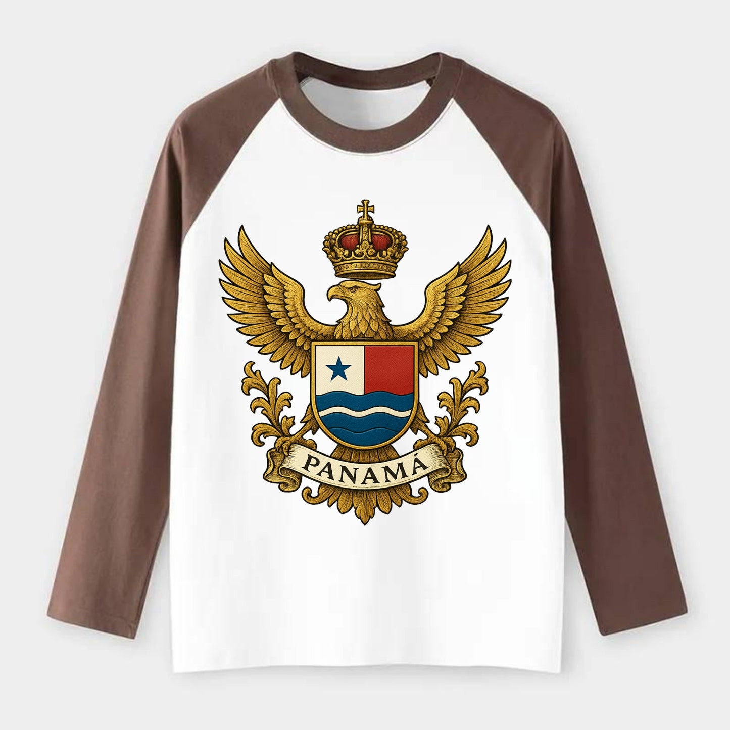Panama Heritage Badge - Raglan Long Sleeve T-Shirt - Coffee